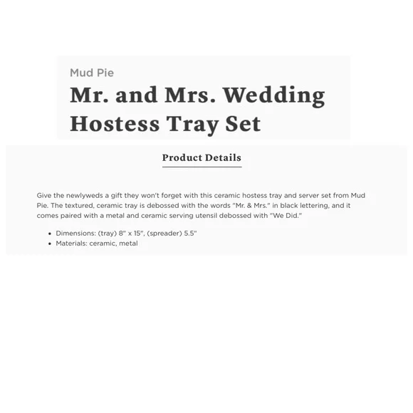Mud Pie Mr. & Mrs. Wedding Hostess Tray Set - Picture 8 of 8